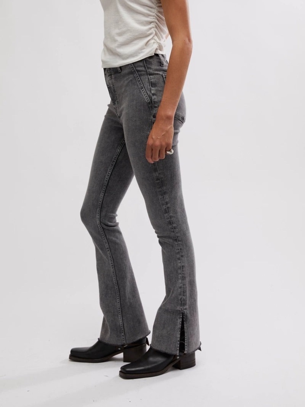 We The Free Free People Level Up Slit Slim Flare Jeans in Ridge Grey